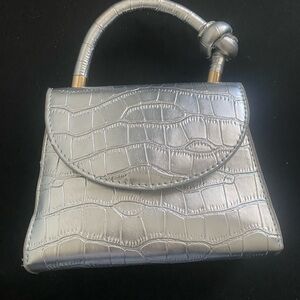 Silver Croc-Embossed Handbag
